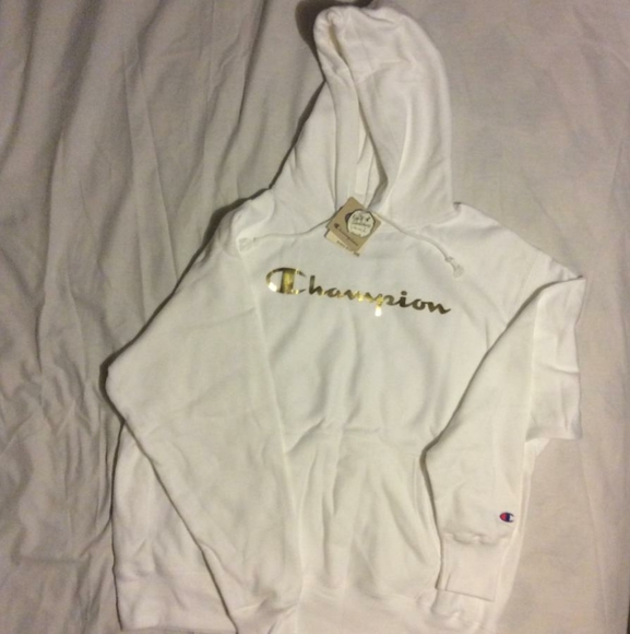 champion script hoodie white and gold